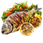 grilled-fish-with-salad-and-lemon-cut-out-transparent-png